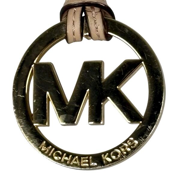 MICHAEL KORS Tan Leather Replacement Purse Fob Logo Gold Metal MK Charm - Picture 1 of 2